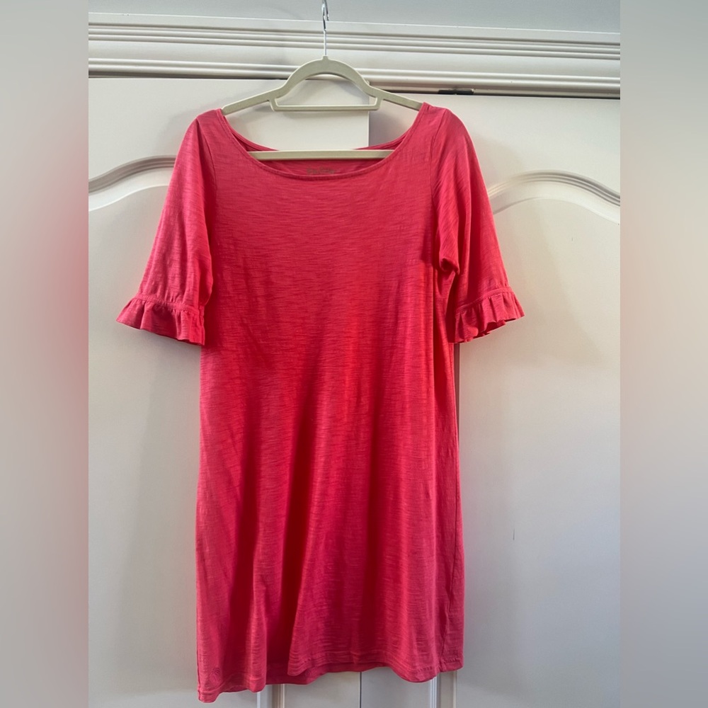 LILLY PULITZER Somerset Elbow Sleeve Ruffle Dress size M Coral Pink
